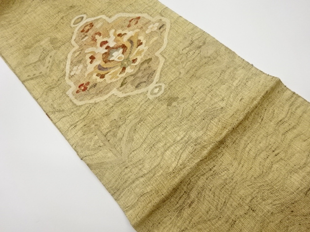 リサイクル　紗紬すくい織抽象草花模様織出し袋帯